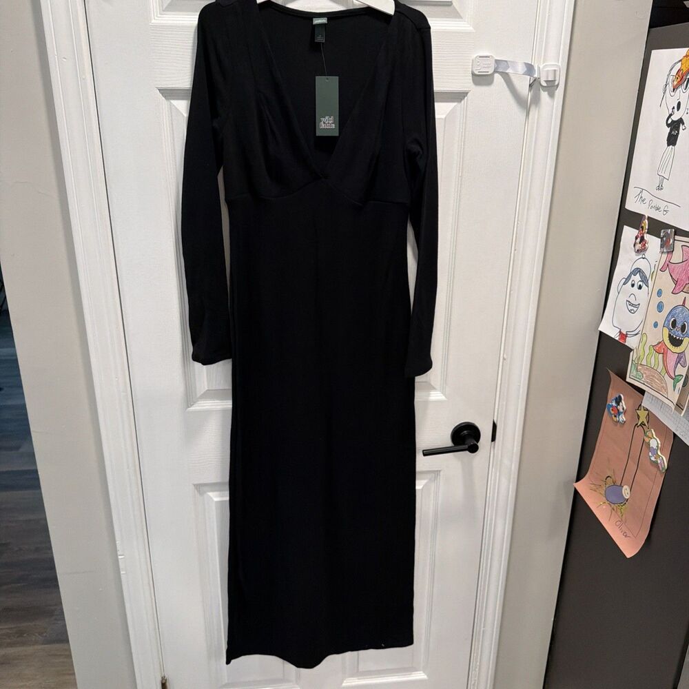Women's Cozy Long Sleeve Maxi Empire Waist Dress - Wild Fable Black NWT Sz M